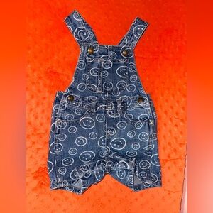 Smiley Face Denim Overalls - Size 6-12 months